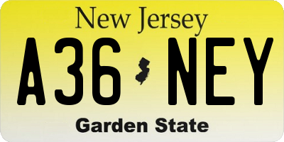 NJ license plate A36NEY