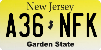 NJ license plate A36NFK