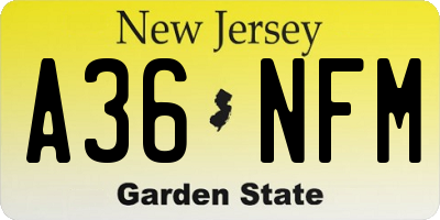 NJ license plate A36NFM