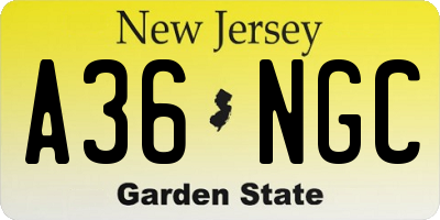 NJ license plate A36NGC