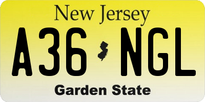 NJ license plate A36NGL