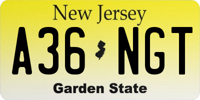 NJ license plate A36NGT