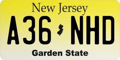 NJ license plate A36NHD