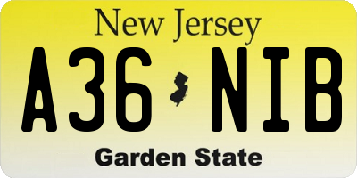 NJ license plate A36NIB