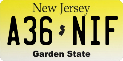 NJ license plate A36NIF