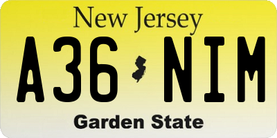 NJ license plate A36NIM