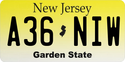 NJ license plate A36NIW