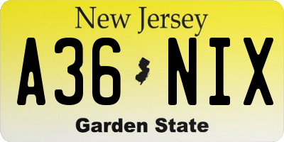 NJ license plate A36NIX