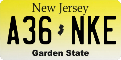 NJ license plate A36NKE
