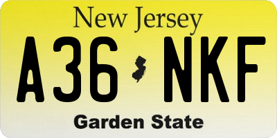 NJ license plate A36NKF