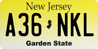NJ license plate A36NKL