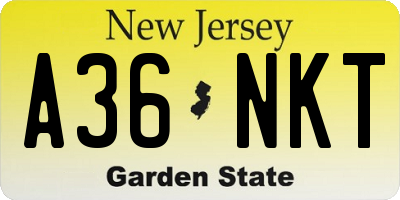 NJ license plate A36NKT