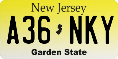 NJ license plate A36NKY