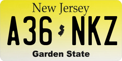 NJ license plate A36NKZ