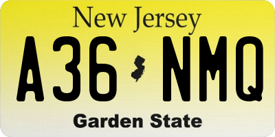 NJ license plate A36NMQ