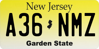NJ license plate A36NMZ