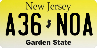NJ license plate A36NOA