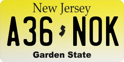 NJ license plate A36NOK