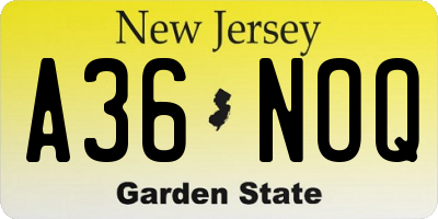 NJ license plate A36NOQ