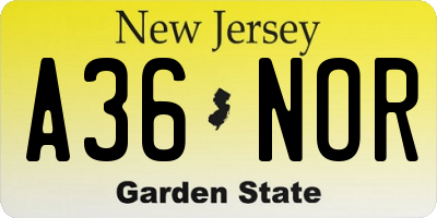 NJ license plate A36NOR