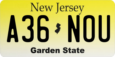 NJ license plate A36NOU