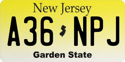 NJ license plate A36NPJ