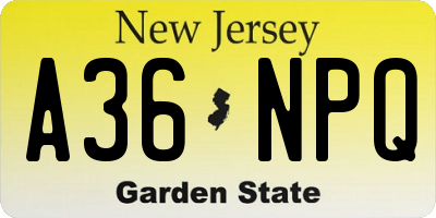 NJ license plate A36NPQ