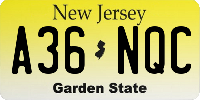 NJ license plate A36NQC