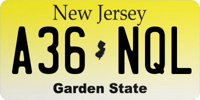 NJ license plate A36NQL