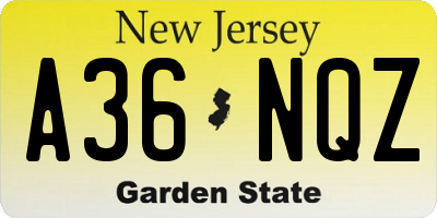 NJ license plate A36NQZ