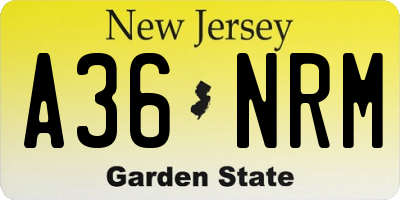 NJ license plate A36NRM