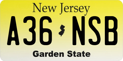 NJ license plate A36NSB