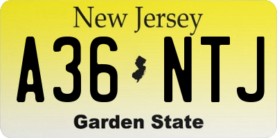NJ license plate A36NTJ