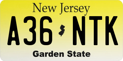 NJ license plate A36NTK
