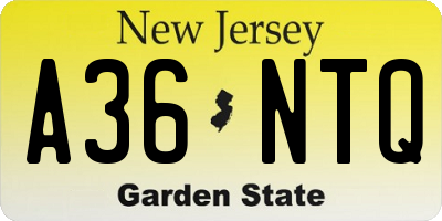 NJ license plate A36NTQ