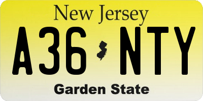 NJ license plate A36NTY