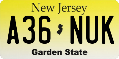NJ license plate A36NUK