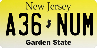 NJ license plate A36NUM