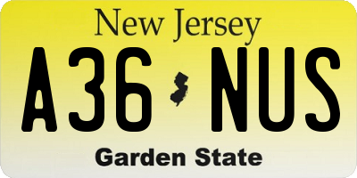 NJ license plate A36NUS