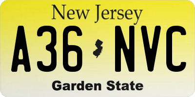 NJ license plate A36NVC