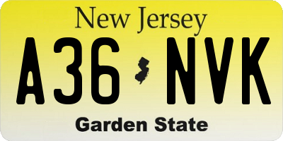 NJ license plate A36NVK