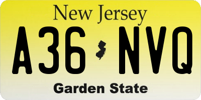 NJ license plate A36NVQ