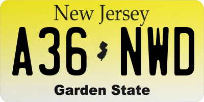 NJ license plate A36NWD