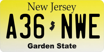 NJ license plate A36NWE