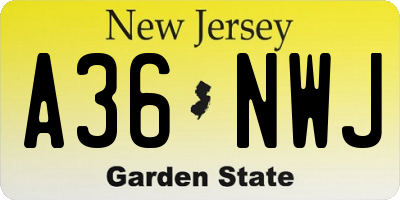 NJ license plate A36NWJ