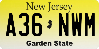 NJ license plate A36NWM