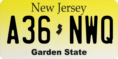 NJ license plate A36NWQ