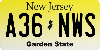 NJ license plate A36NWS