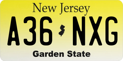 NJ license plate A36NXG