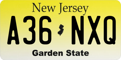 NJ license plate A36NXQ